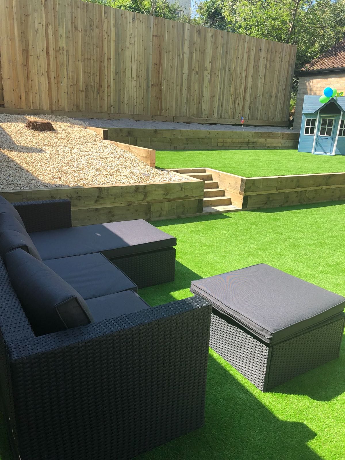 Artificial grass garden viewed from the seating area